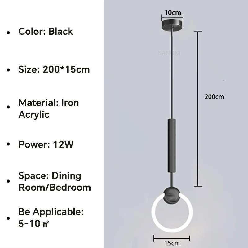 Nordique Led anneau suspension lumières luxe cercle suspension lampe salle à manger cuisine île chambre noir or lustre décor luminaire - Image 7