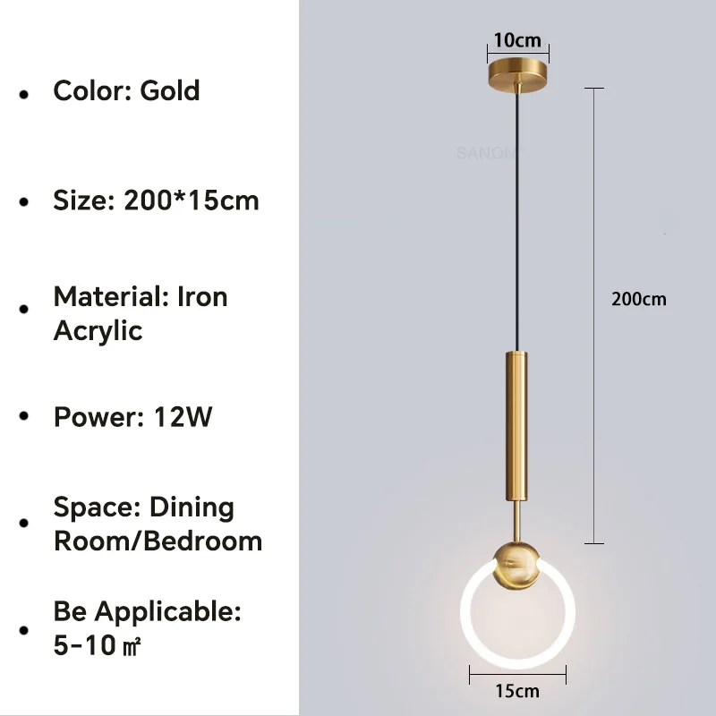 Nordique Led anneau suspension lumières luxe cercle suspension lampe salle à manger cuisine île chambre noir or lustre décor luminaire - Image 8