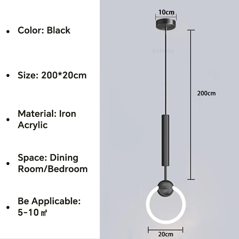 Nordique Led anneau suspension lumières luxe cercle suspension lampe salle à manger cuisine île chambre noir or lustre décor luminaire - Image 9