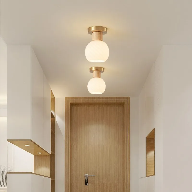 Nordique LED plafonnier en bois noyer luminaire salon allée couloir étude chambre lampes intérieur décor éclairage lampes Lustre - Image 3