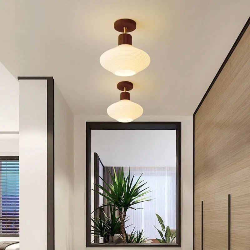 Nordique LED plafonnier en bois noyer luminaire salon allée couloir étude chambre lampes intérieur décor éclairage lampes Lustre - Image 4