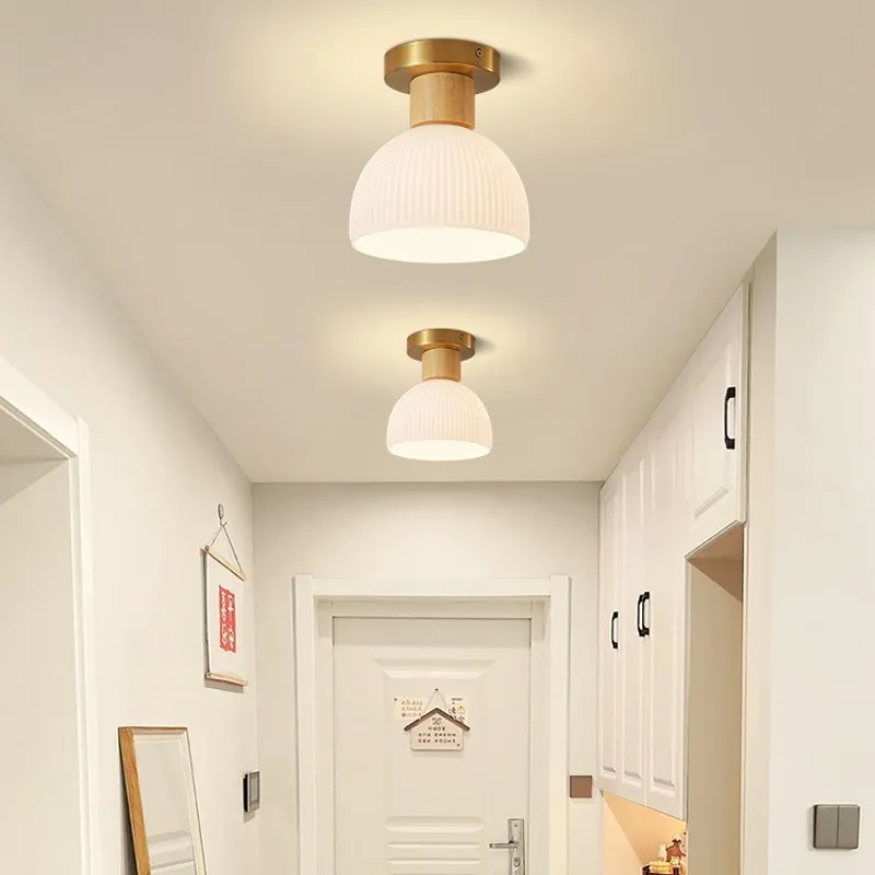 Nordique LED plafonnier en bois noyer luminaire salon allée couloir étude chambre lampes intérieur décor éclairage lampes Lustre - Image 5