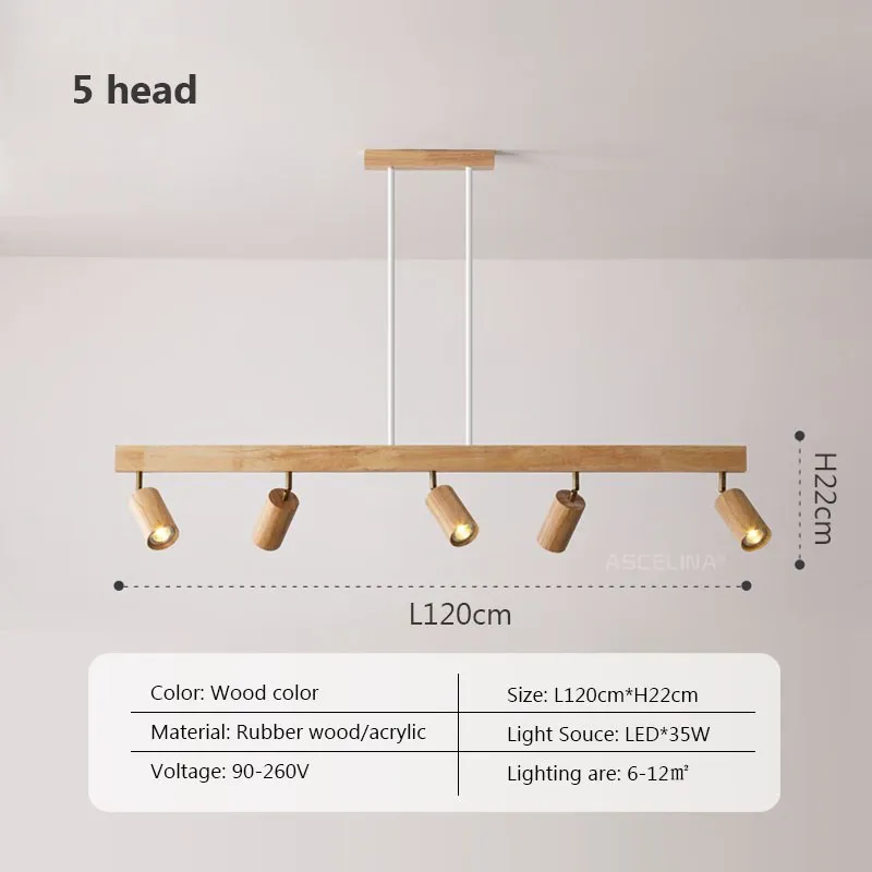 Nordique LED suspension en bois lampes de décoration de la maison 2-5 tête projecteur rotatif Restaurant salon étude Bar lampes Lustre - Image 10