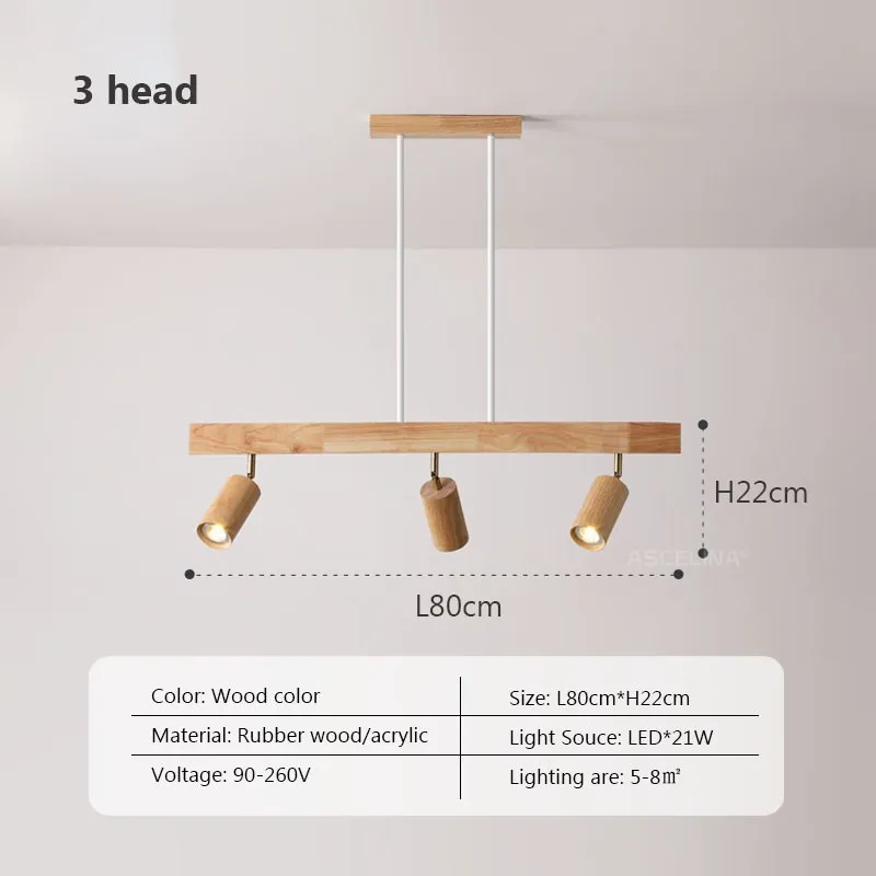 Nordique LED suspension en bois lampes de décoration de la maison 2-5 tête projecteur rotatif Restaurant salon étude Bar lampes Lustre - Image 8