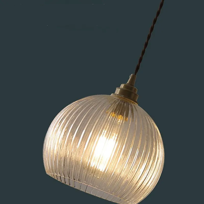 Nordique LED verre suspension lait blanc rayé boule suspendus lumières rétro cuivre salon décor luminaire chambre LED Luminai - Image 4