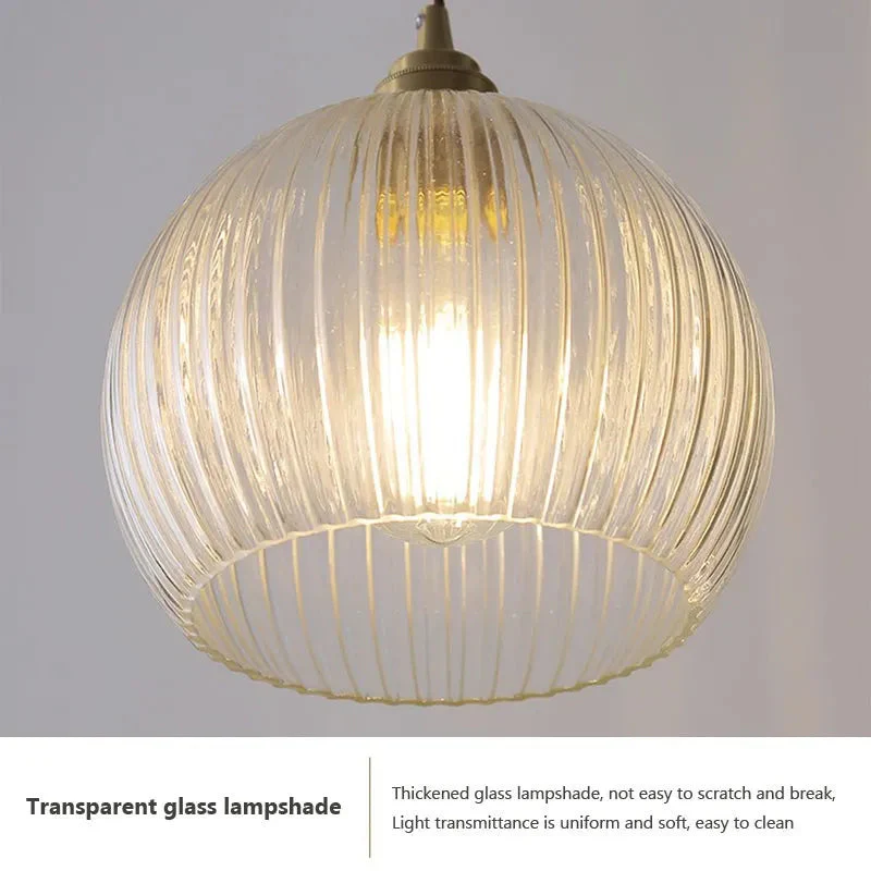 Nordique LED verre suspension lait blanc rayé boule suspendus lumières rétro cuivre salon décor luminaire chambre LED Luminai - Image 6