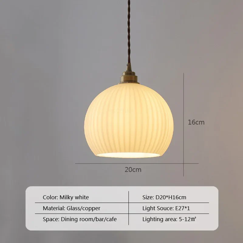 Nordique LED verre suspension lait blanc rayé boule suspendus lumières rétro cuivre salon décor luminaire chambre LED Luminai - Image 7