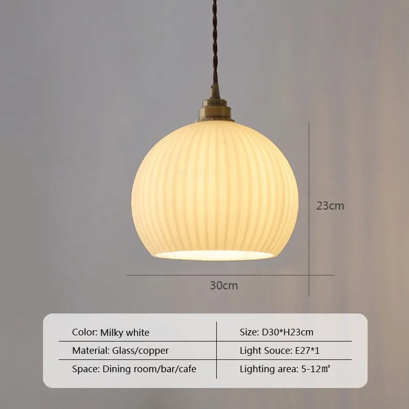 Nordique LED verre suspension lait blanc rayé boule suspendus lumières rétro cuivre salon décor luminaire chambre LED Luminai - Image 9