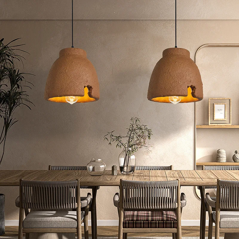 Nordique Wabi Sabi E27 Led lustres salle à manger lampes suspendues Lustre argile suspension lampe décor à la maison Loft luminaires suspendus - Image 3