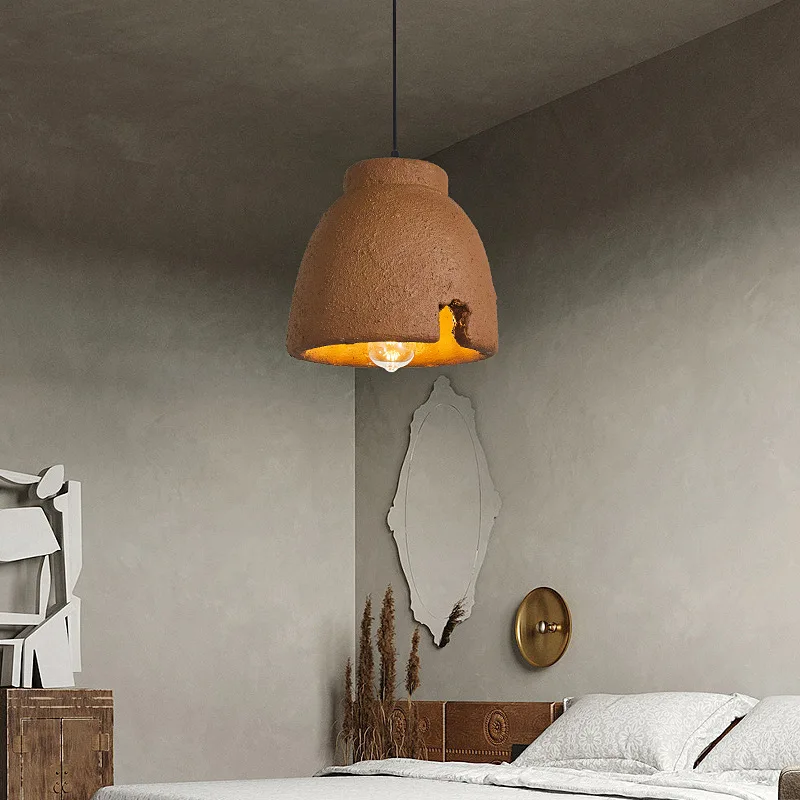 Nordique Wabi Sabi E27 Led lustres salle à manger lampes suspendues Lustre argile suspension lampe décor à la maison Loft luminaires suspendus - Image 4