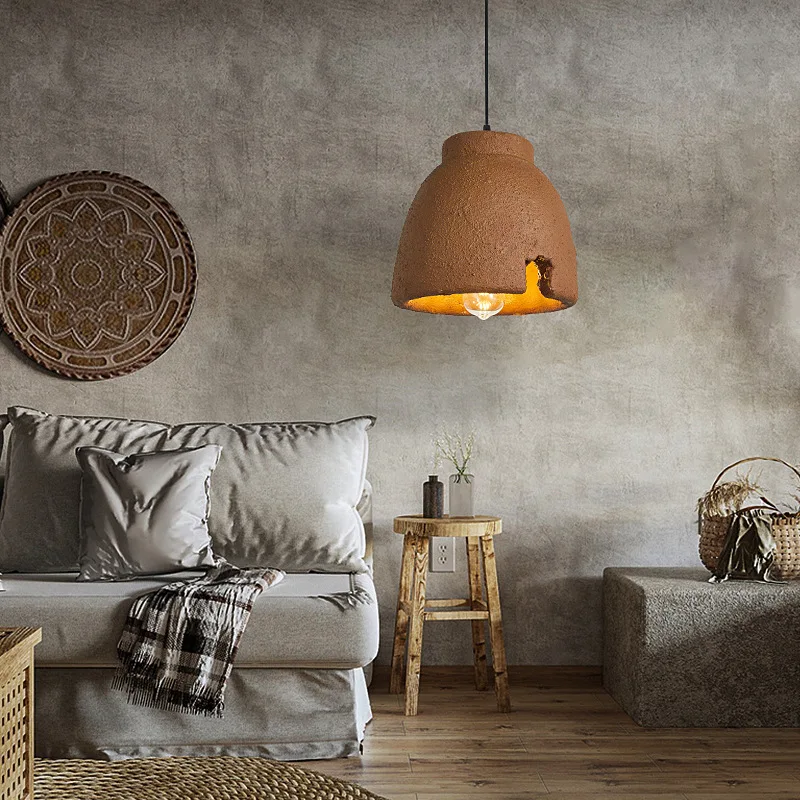 Nordique Wabi Sabi E27 Led lustres salle à manger lampes suspendues Lustre argile suspension lampe décor à la maison Loft luminaires suspendus - Image 5