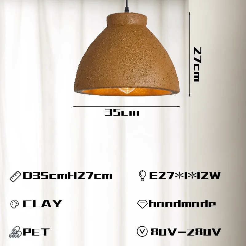 Nordique Wabi Sabi E27 Led lustres salle à manger lampes suspendues Lustre argile suspension lampe décor à la maison Loft luminaires suspendus - Image 8