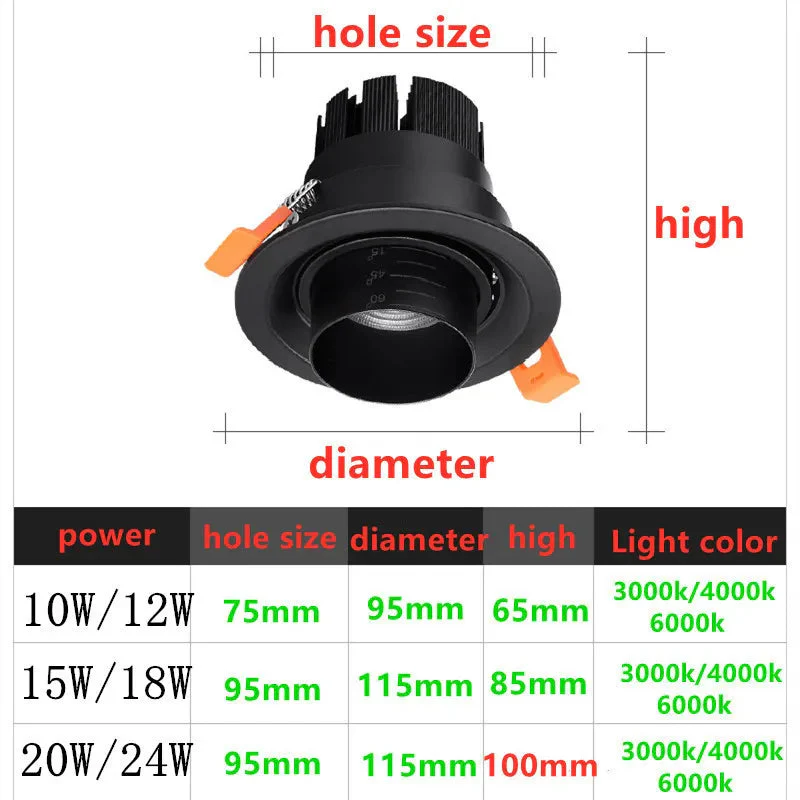 style zoom angle réglable encastré led downlight cob plafonnier - Image 4