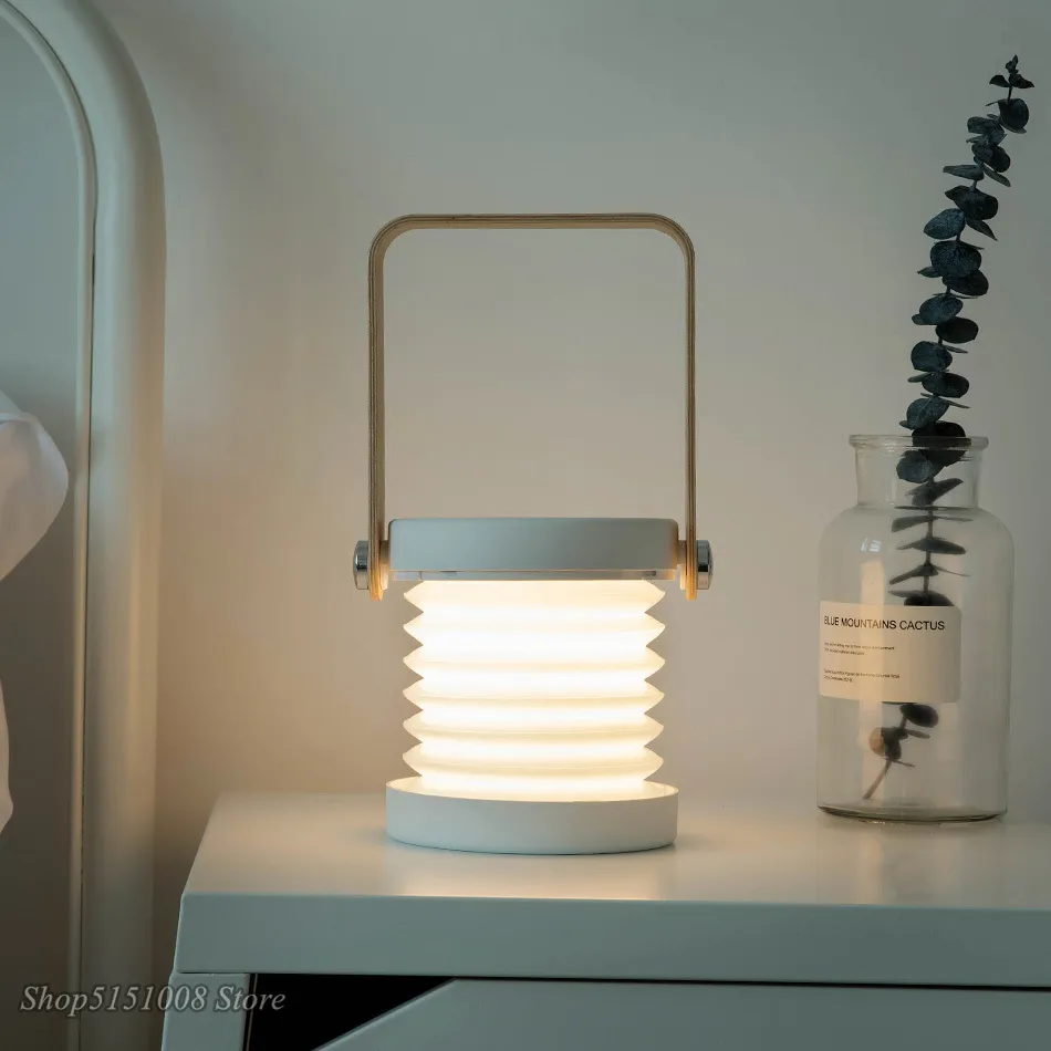Nouvelle poignée en bois créative pliable veilleuses lampe de lecture lampe lanterne Portable télescopique pliante Led lampe de Table USB charge - Image 4