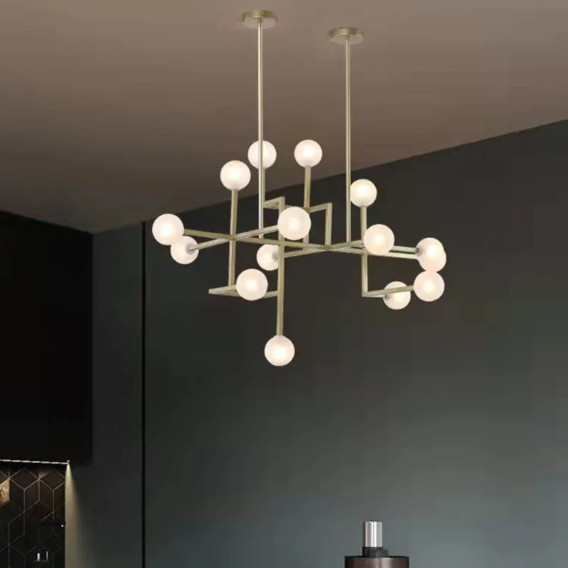 Nouvelles LED lustres hôtel Hall Foyer salle à manger lampe suspendue or noir métal éclairage moderne 15 verre blanc G9 ampoule Art déco - Image 2
