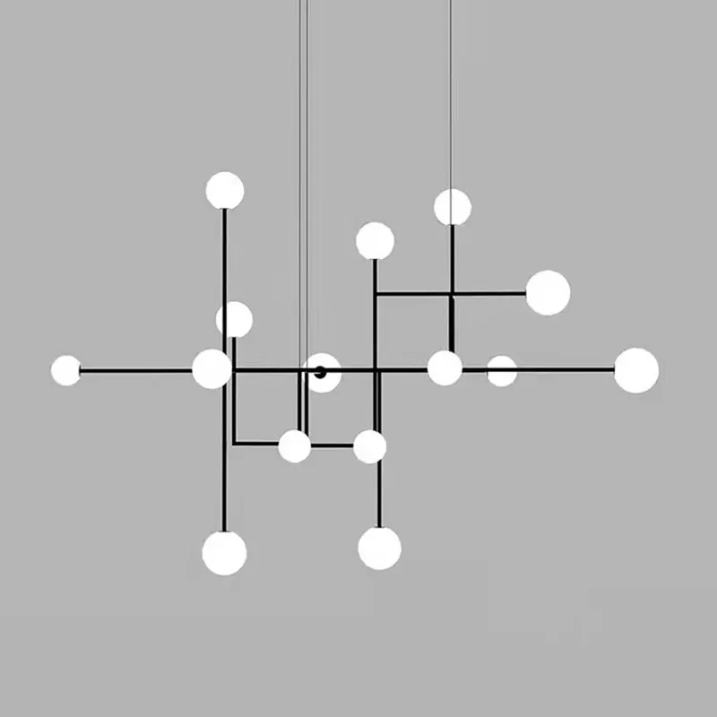 Nouvelles LED lustres hôtel Hall Foyer salle à manger lampe suspendue or noir métal éclairage moderne 15 verre blanc G9 ampoule Art déco - Image 4