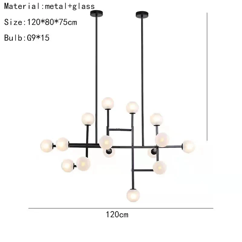 Nouvelles LED lustres hôtel Hall Foyer salle à manger lampe suspendue or noir métal éclairage moderne 15 verre blanc G9 ampoule Art déco - Image 7