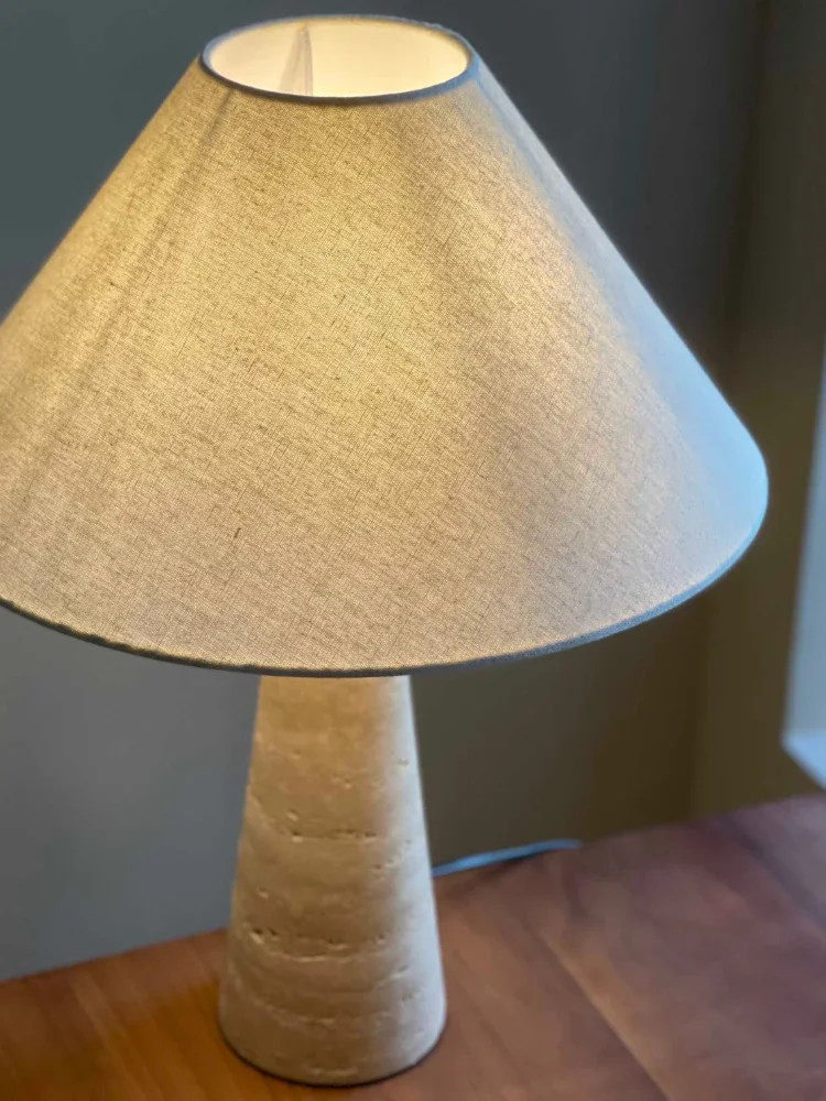 Off White Stone Table Lamp Fabric Shade Desk Light with Changeable Bulb - Image 2