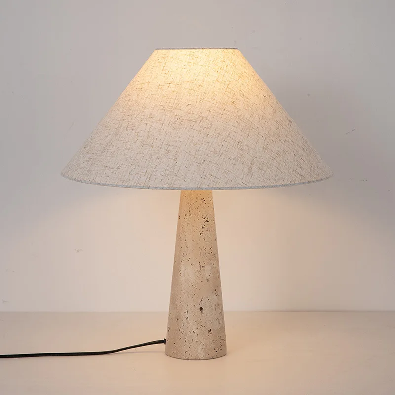 Off White Stone Table Lamp Fabric Shade Desk Light with Changeable Bulb - Image 3