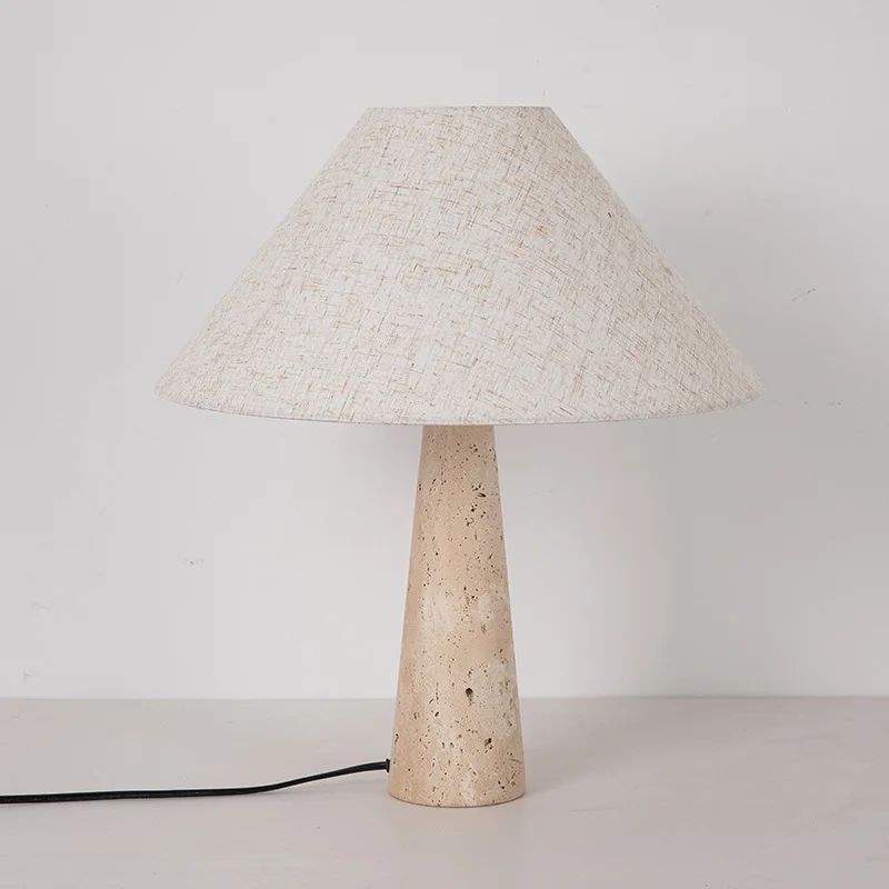 Off White Stone Table Lamp Fabric Shade Desk Light with Changeable Bulb - Image 4