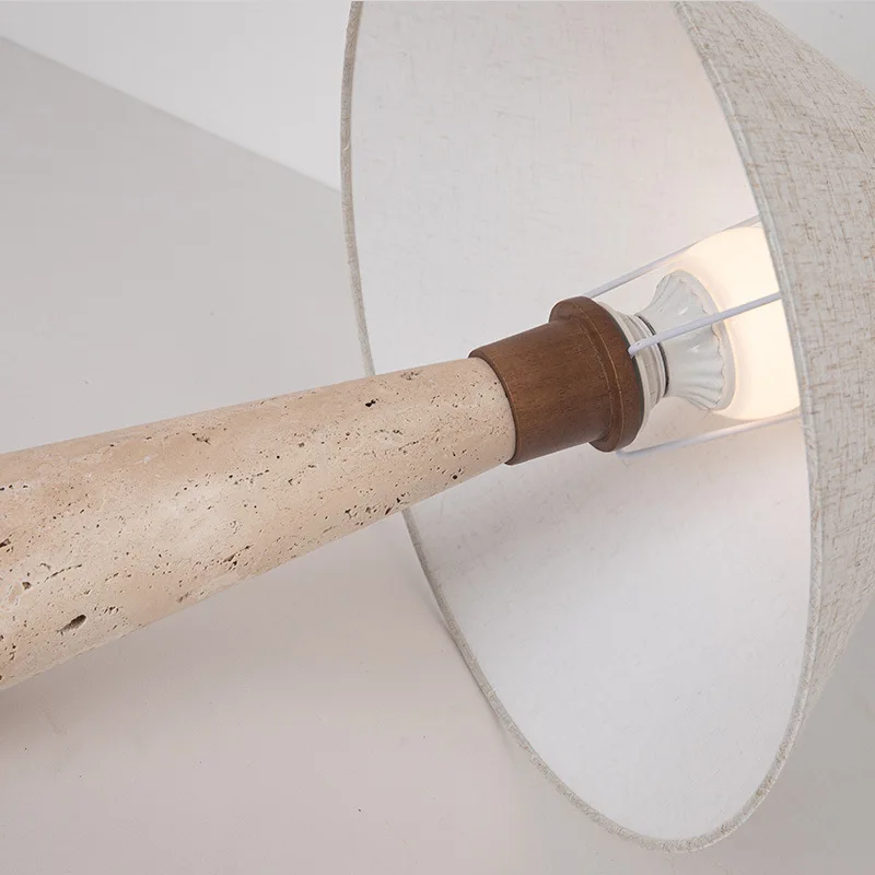 Off White Stone Table Lamp Fabric Shade Desk Light with Changeable Bulb - Image 5
