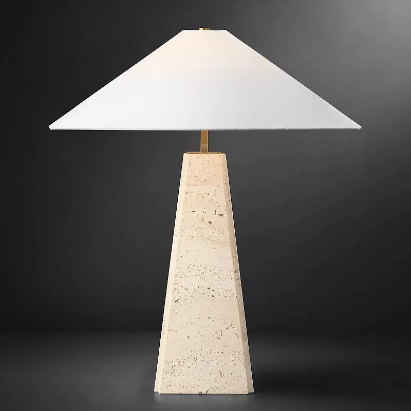 Off White Stone Table Lamp Fabric Shade Desk Light with Changeable Bulb - Image 7