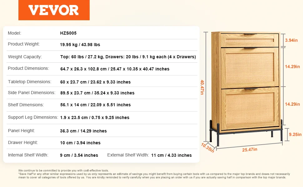 organisateur de rangement pour chaussures avec tiroirs en rotin et métal - Image 10