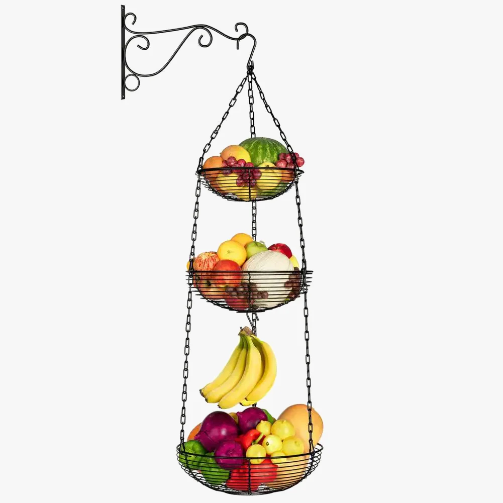panier à fruits suspendu à 3 niveaux avec crochet pour bananes - Image 3