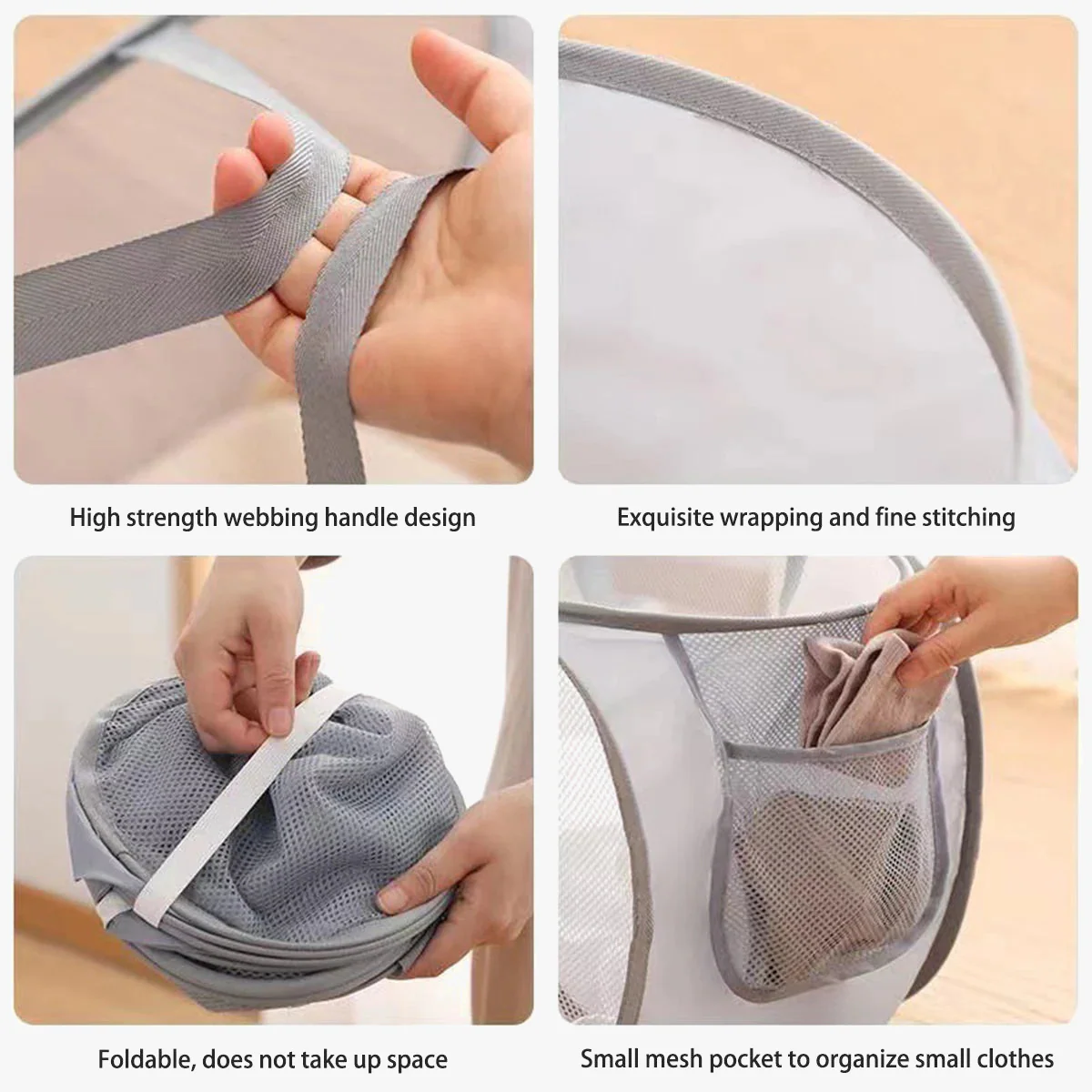 panier à linge pliable avec poignées et poches pratiques - Image 3