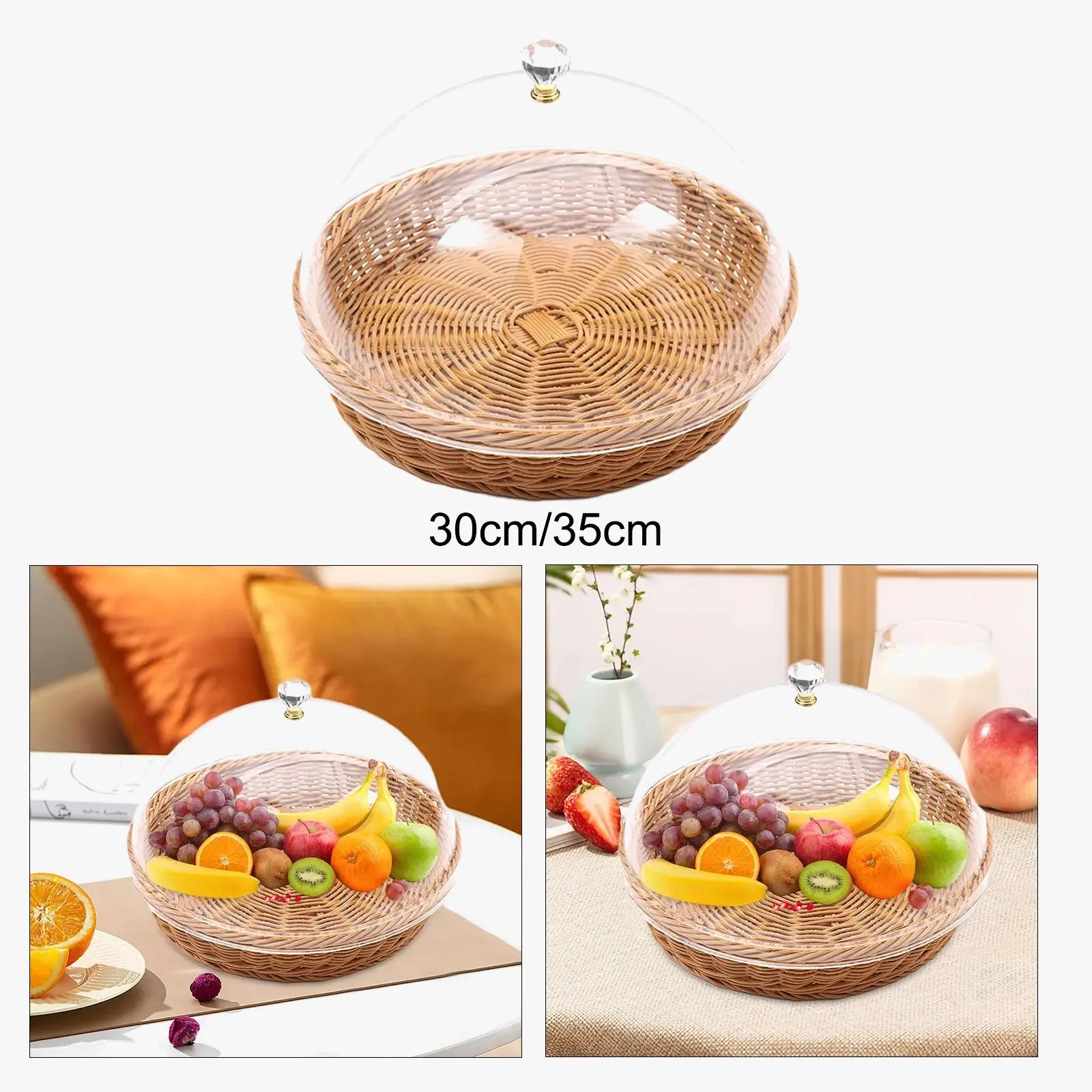 panier à pain tissé avec couvercle pour service et fruits - Image 3