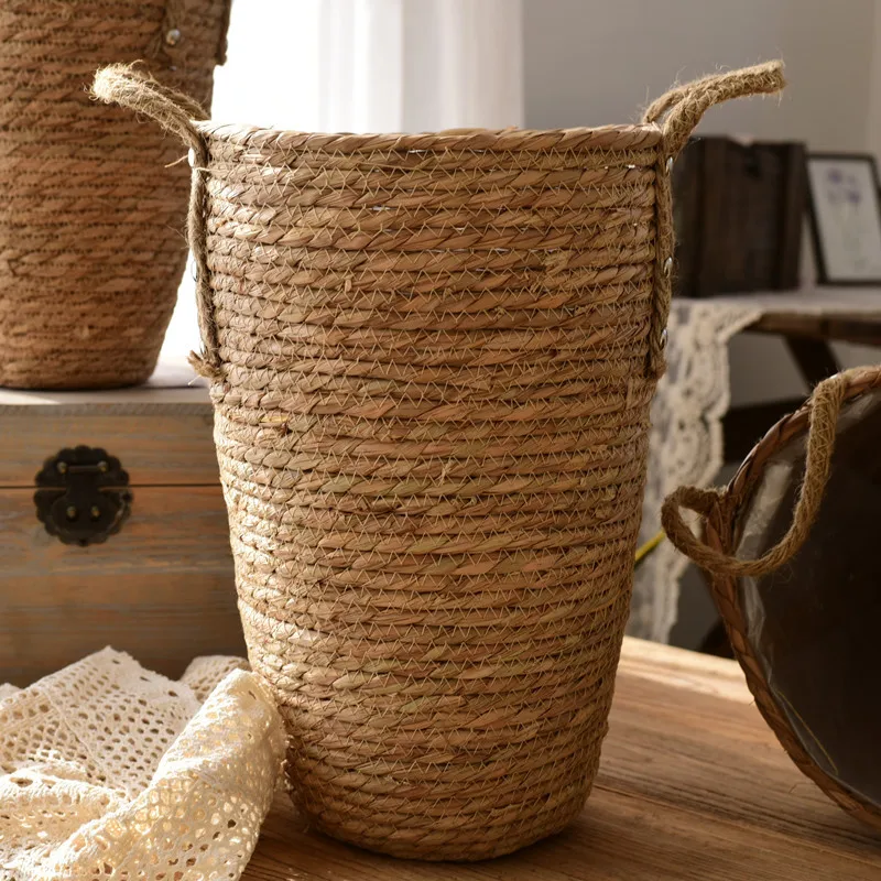 panier de fleurs tissé en herbe nordique moderne décor floral séché - Image 3