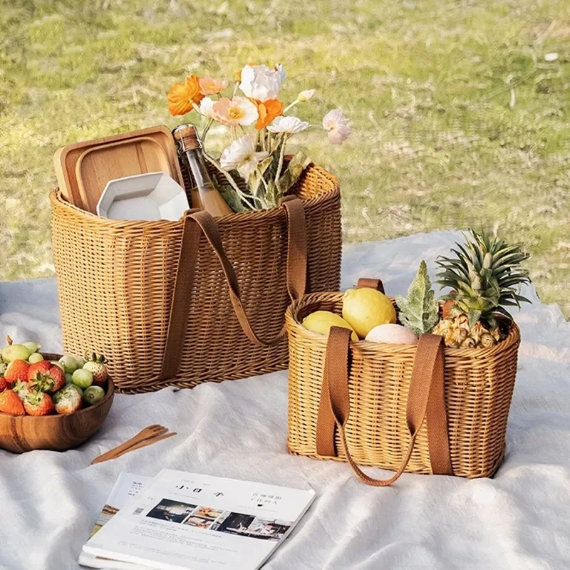 panier de pique-nique en osier pour rangement et courses - Image 2