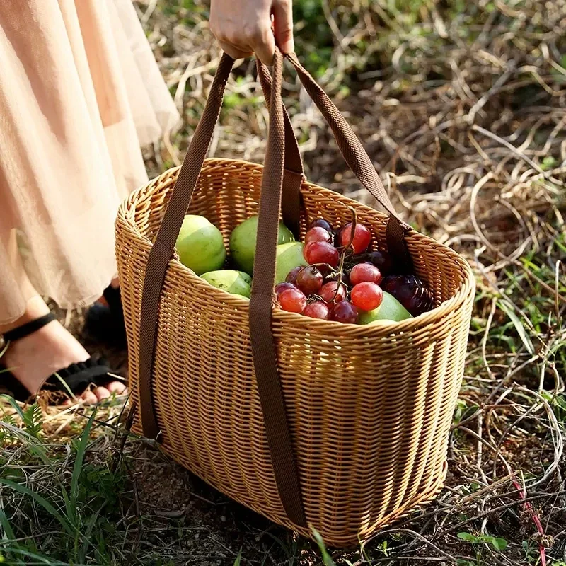 panier de pique-nique en osier pour rangement et courses - Image 4