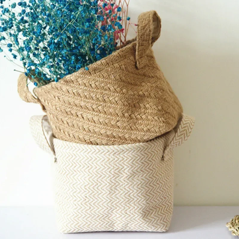 panier de rangement en toile de jute tissée multifonctionnel - Image 2