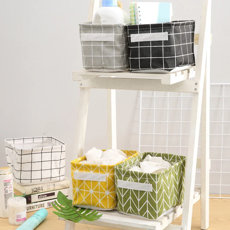 panier de rangement pliable en toile avec poignée coton et lin - Image 6