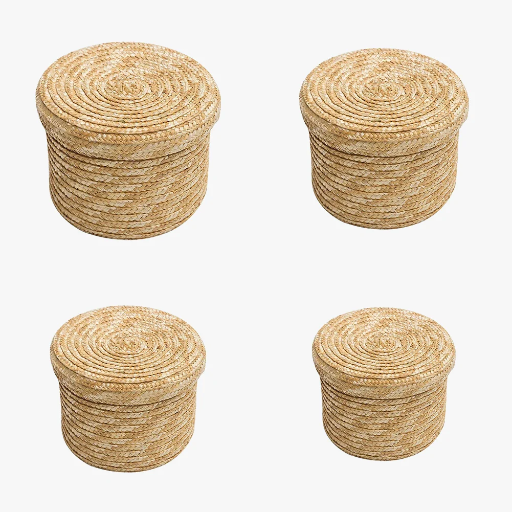 panier de rangement tissé en paille avec couvercle et organisateur - Image 2