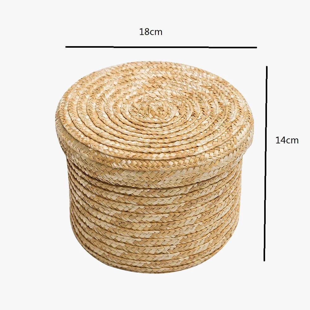 panier de rangement tissé en paille avec couvercle et organisateur - Image 5