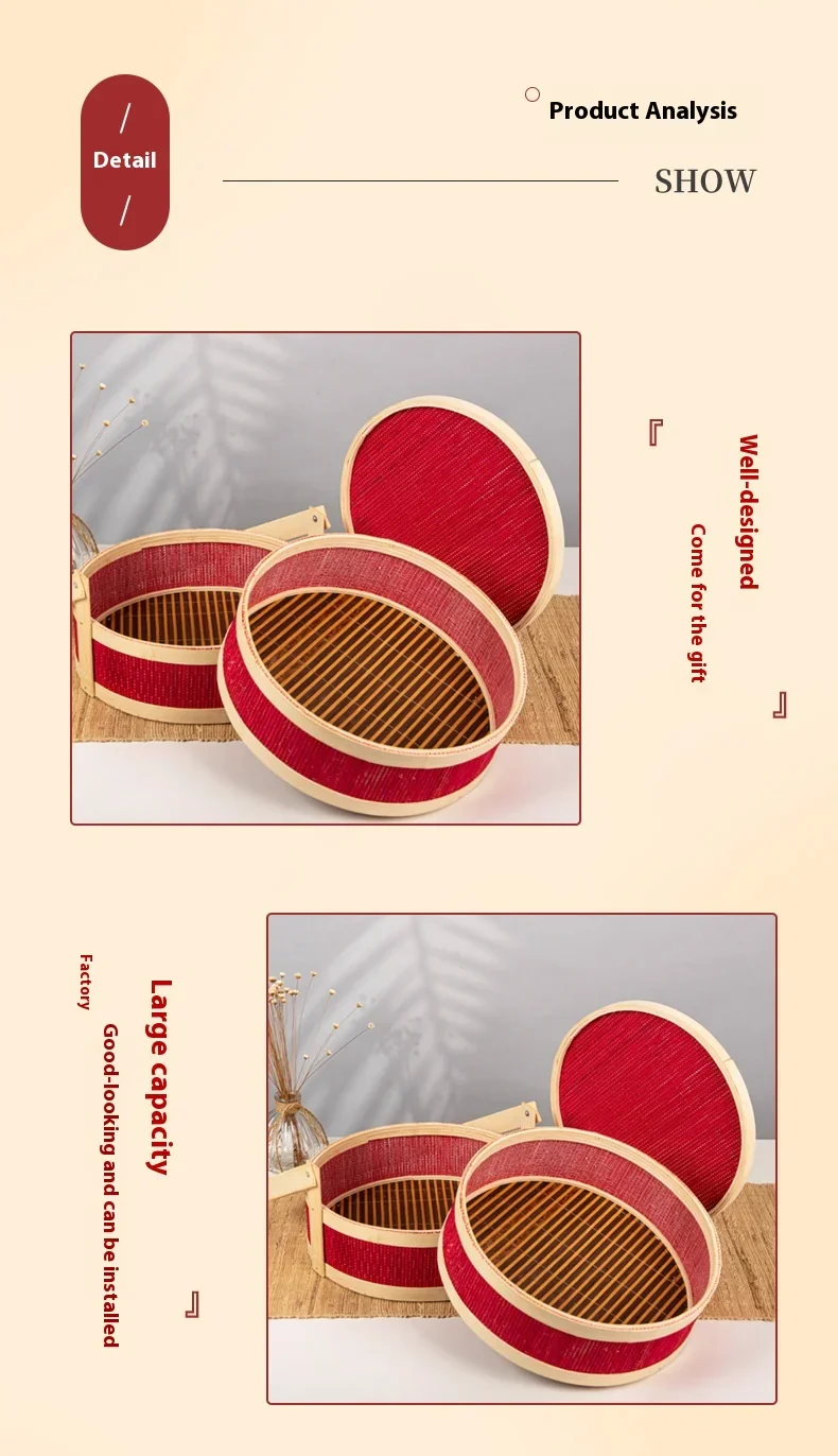 panier en bambou tressé portable pour pique-nique et repas - Image 3