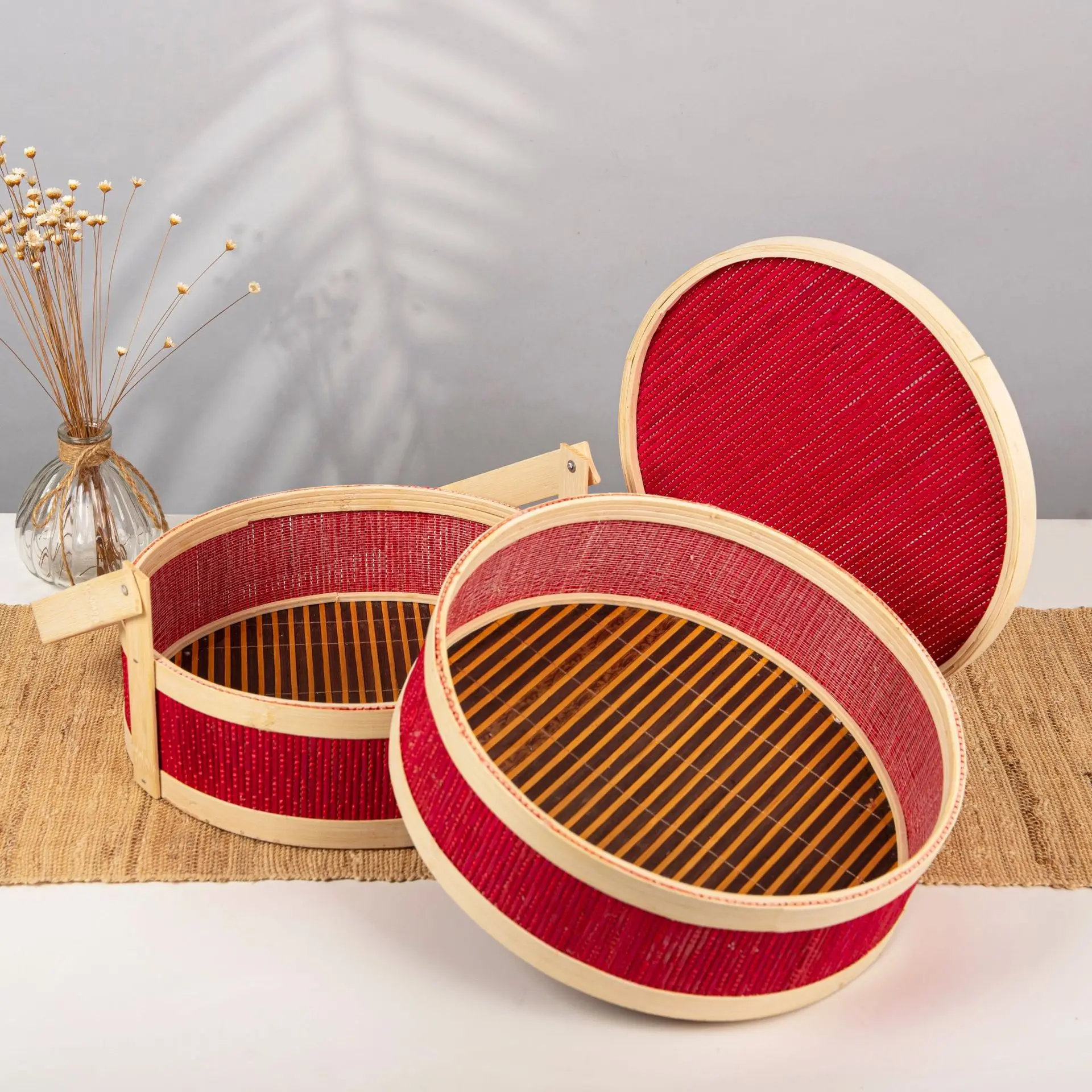 panier en bambou tressé portable pour pique-nique et repas - Image 4