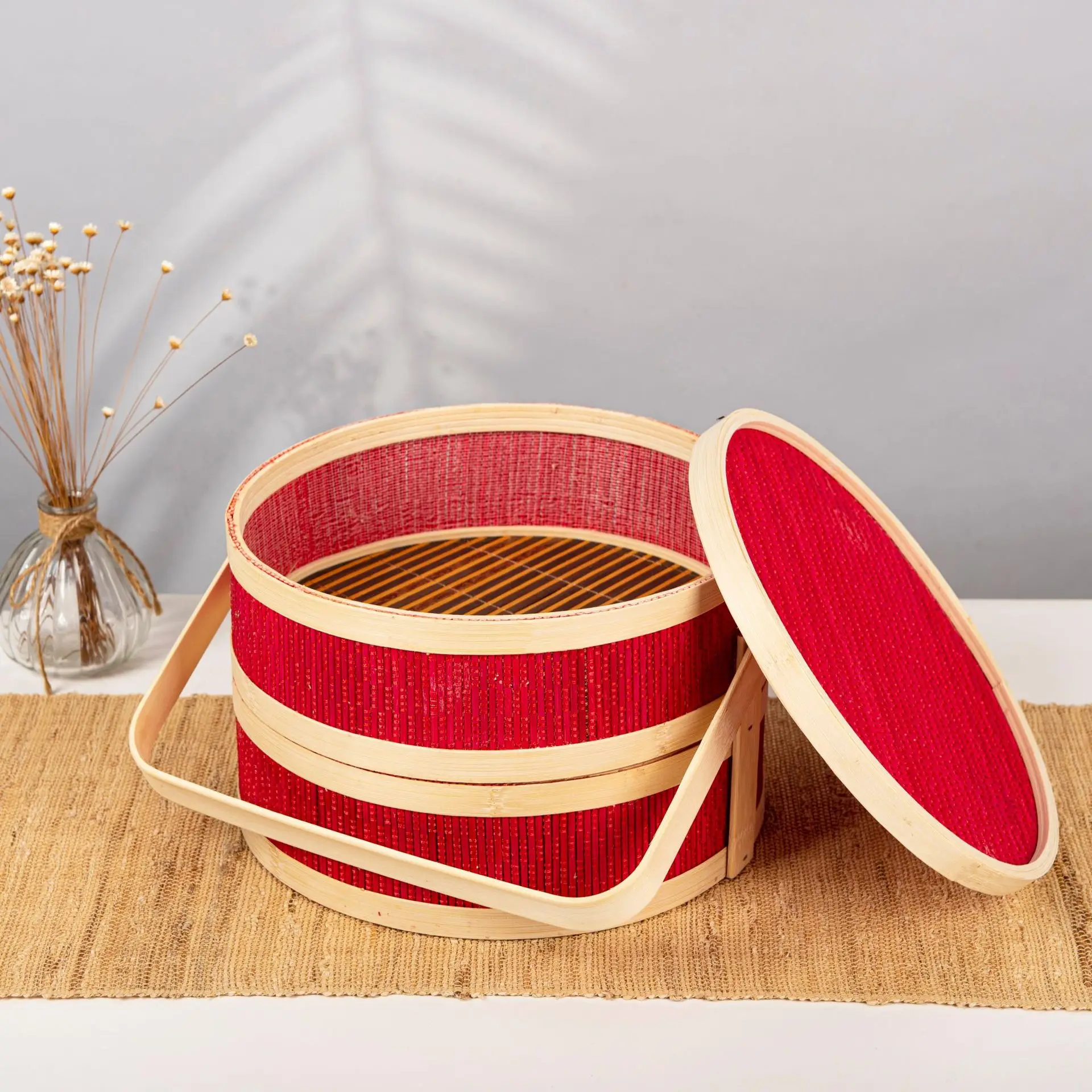 panier en bambou tressé portable pour pique-nique et repas - Image 5