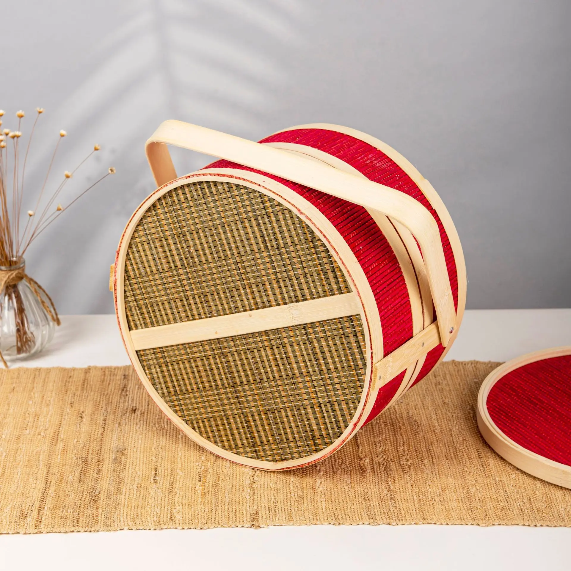 panier en bambou tressé portable pour pique-nique et repas - Image 6