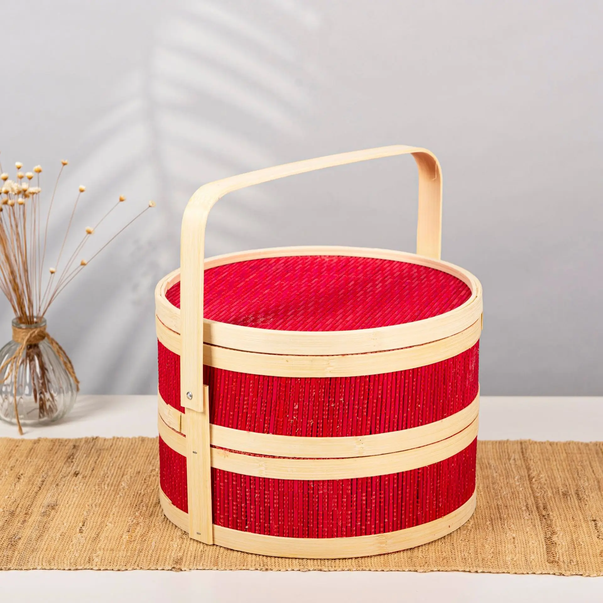 panier en bambou tressé portable pour pique-nique et repas - Image 7