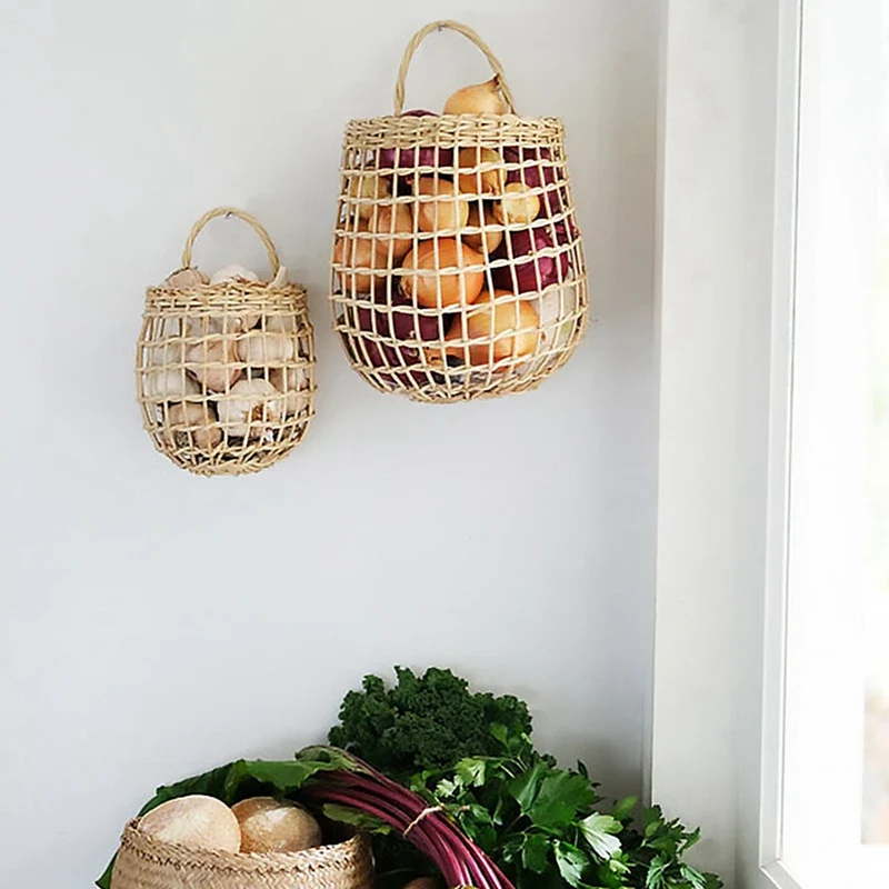 panier mural suspendu boho en osier pour fruits et légumes - Image 3