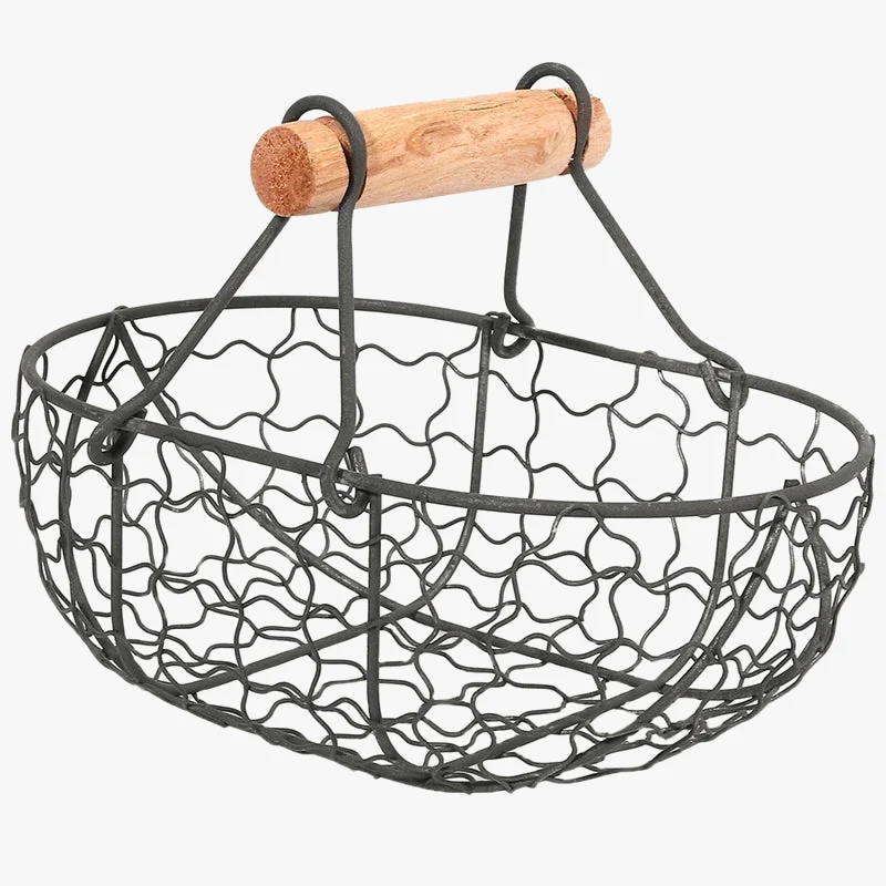 panier rétro en métal avec poignée en bois multifonction pour rangement - Image 6