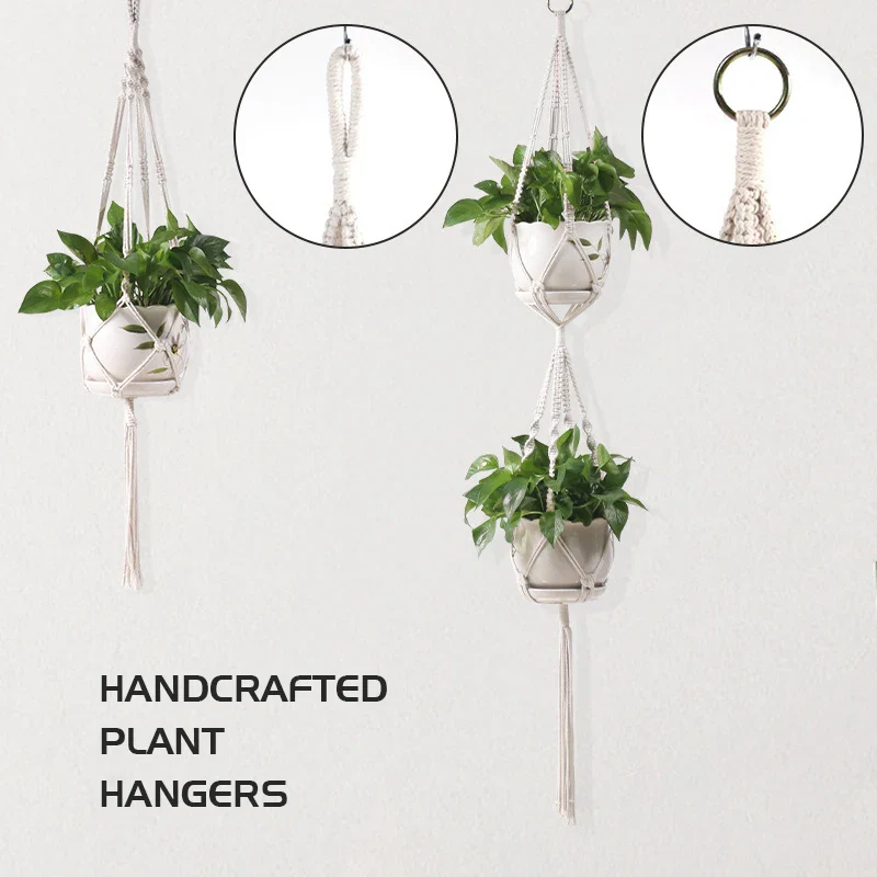 panier suspendu en macramé pour plantes artisanales décoration intérieure - Image 2