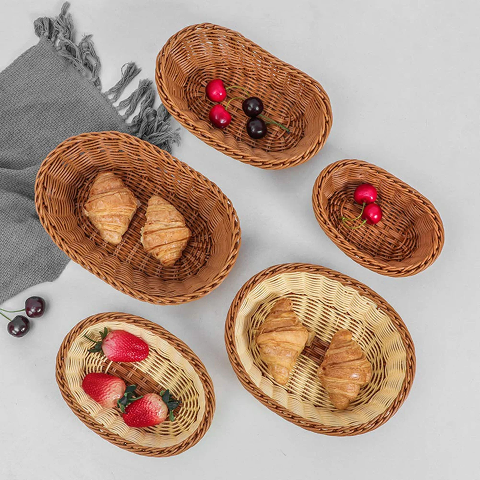 panier tressé ovale pour rangement de fruits et cosmétiques - Image 7