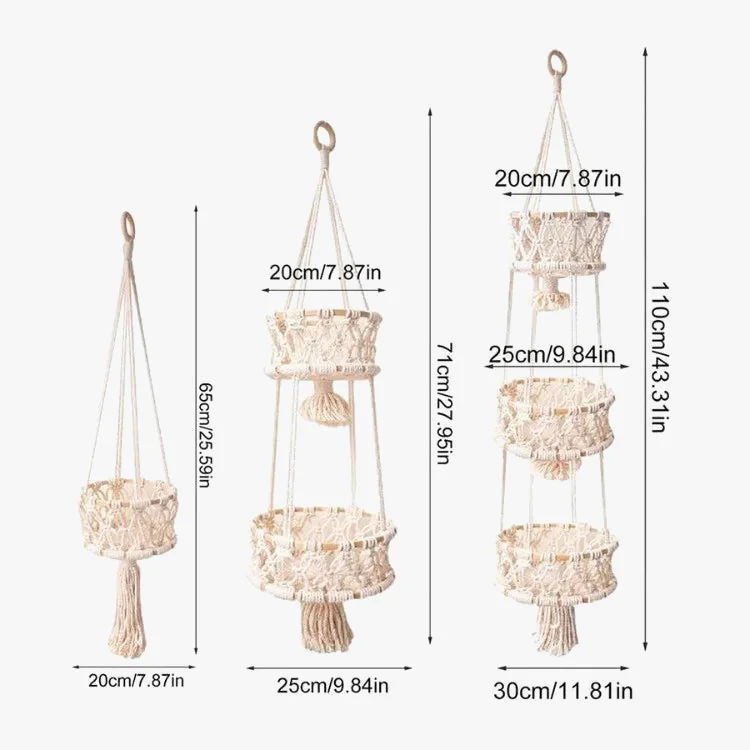 paniers muraux en corde de coton avec glands en macramé - Image 3