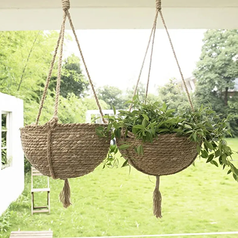 paniers suspendus en jonc de mer pour décoration intérieure et jardin - Image 2