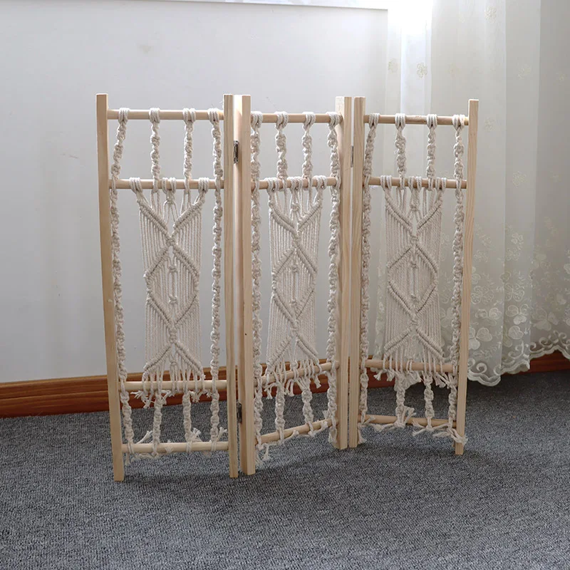paravent bohème en bois massif tissé main décorations japonaises et coréennes - Image 3
