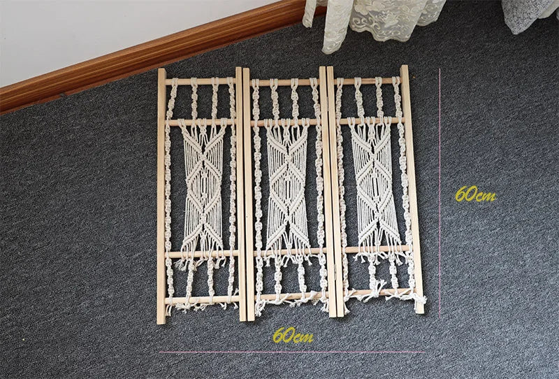 paravent bohème en bois massif tissé main décorations japonaises et coréennes - Image 6